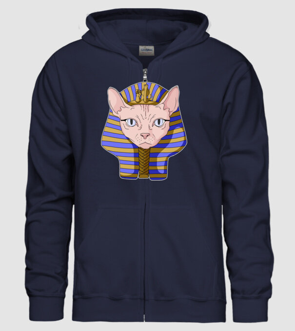 sphynx cat pharaoh model albastru închis pe tricou