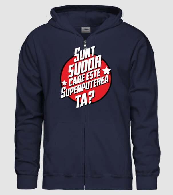sunt sudor, care este superputerea ta? model albastru închis pe tricou