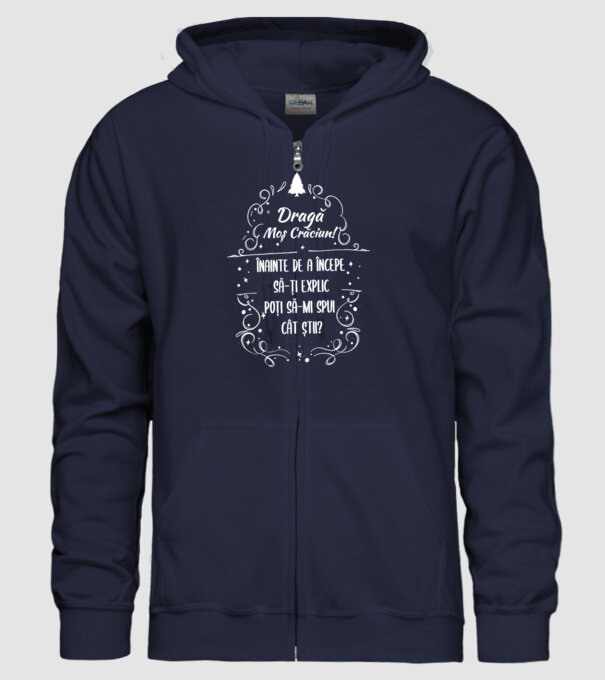 dragă Moș Crăciun! înainte de a începe să-ți explic, poți să-mi spui cât știi? model albastru închis pe tricou