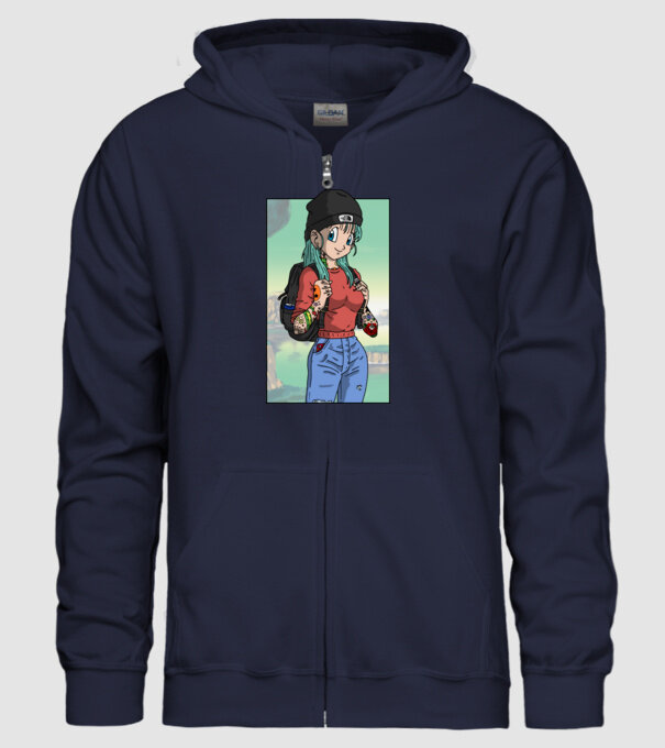 dragon ball bulma model albastru închis pe tricou