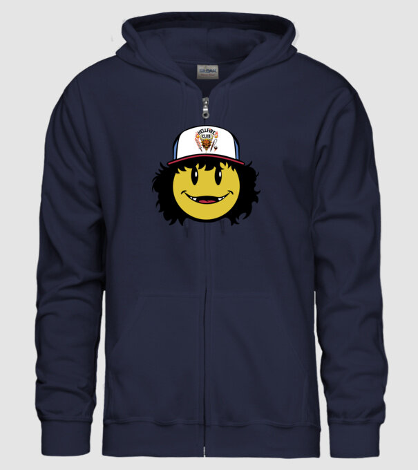 dustinhappyface model albastru închis pe tricou