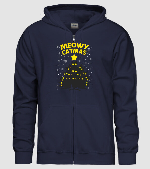 Meowy catmas black model albastru închis pe tricou