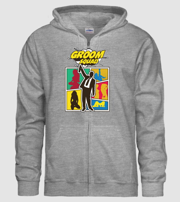 Comic Groom Squad model gri pe tricou