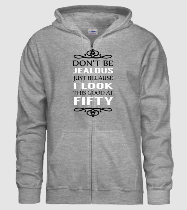 'Don''t be jealous - 50' model gri pe tricou