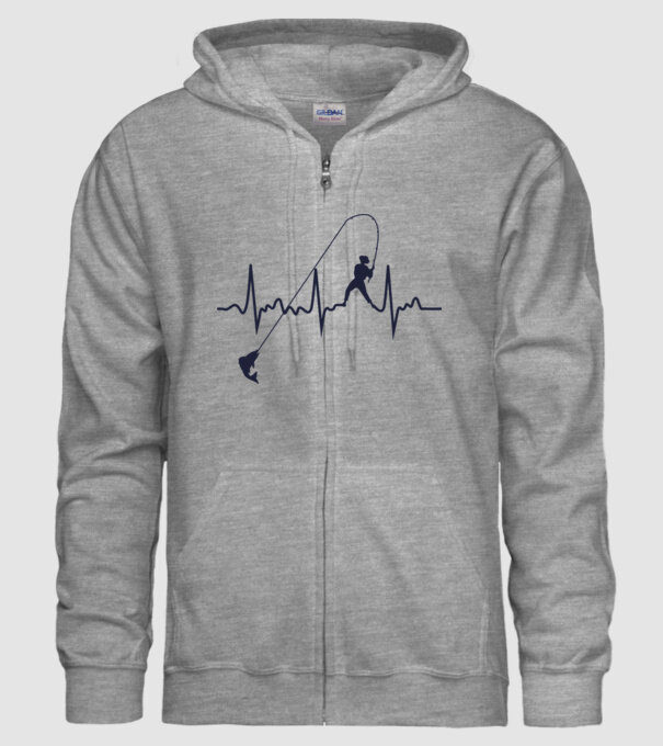 fishing heartbeat model gri pe tricou