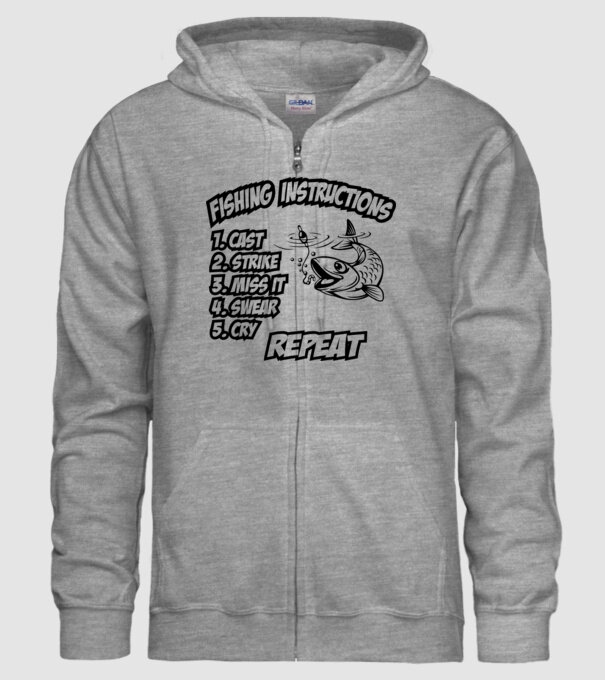 Fishing instructions model gri pe tricou