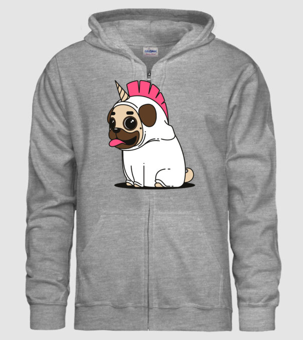 Pug Unicorn model gri pe tricou