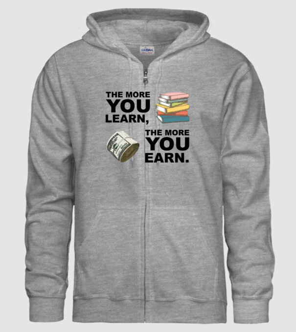 The more you learn the more you earn model gri pe tricou