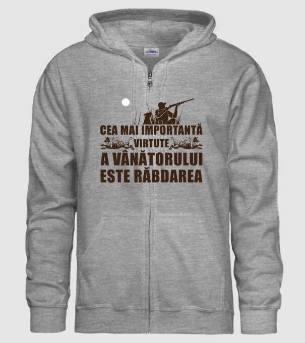 cea mai importantă virtute a vânătorului este răbdarea model gri pe tricou