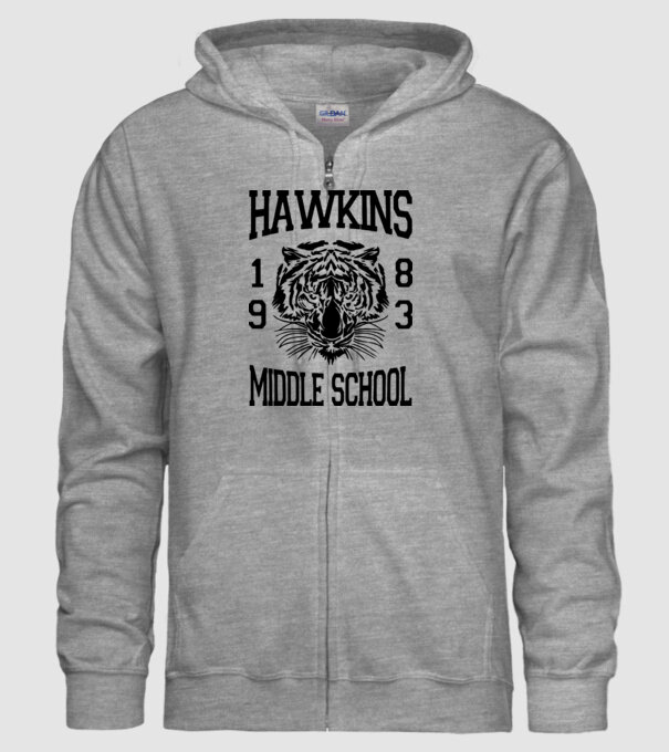 hawkins middle school 83 model gri pe tricou