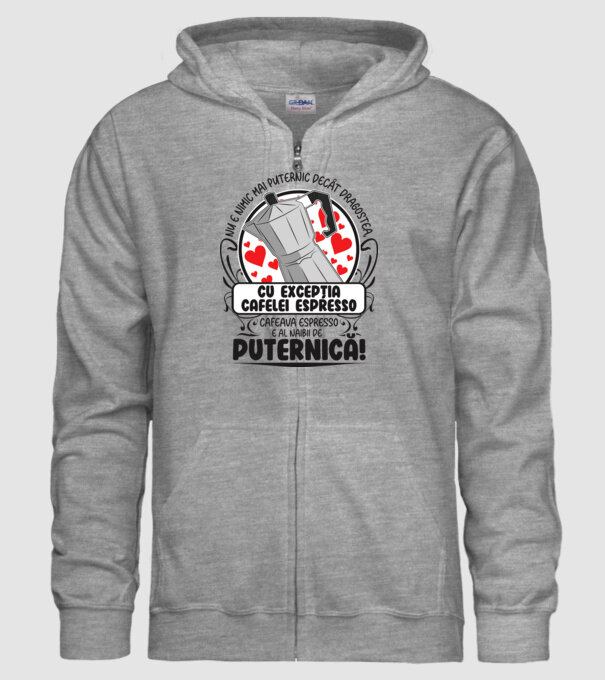 Nu e nimic mai puternic decât dragostea, cu excepția cafelei espresso, cafeaua espresso e al naibii de puternică model gri pe tricou