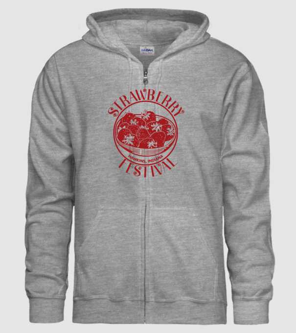 strawberry festival stranger things model gri pe tricou