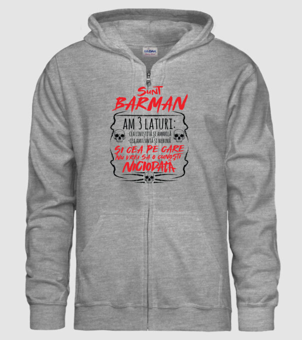 sunt barman am 3 laturi model gri pe tricou