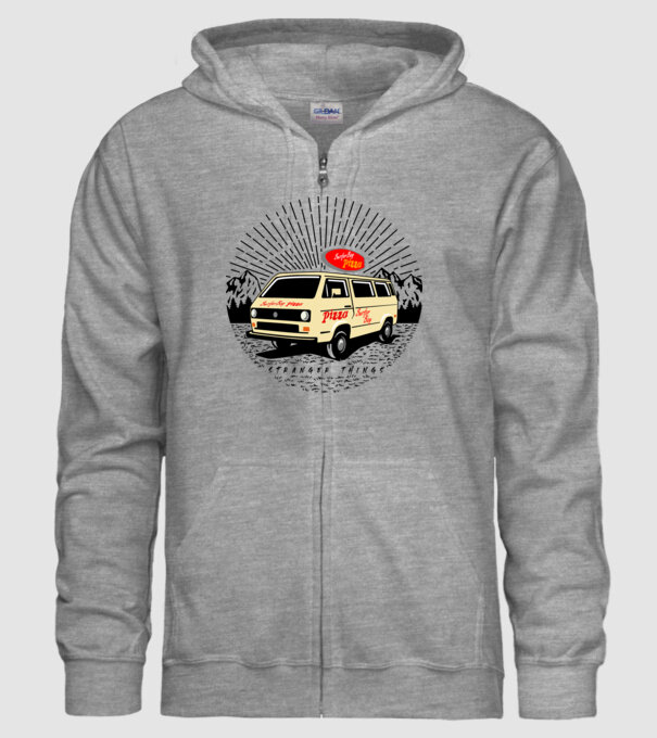 surfer boy pizza bus stranger things model gri pe tricou