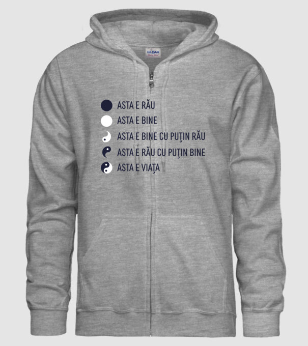 asta e rău, asta e bine, asta e bine cu puțin rău, asta e rău cu puțin bine, asta e viața model gri pe tricou