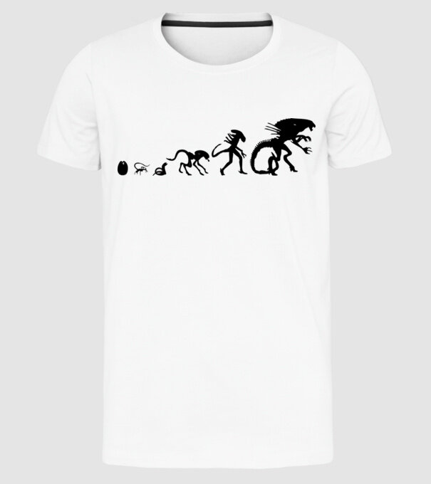 Evoluție Alien model alb pe tricou