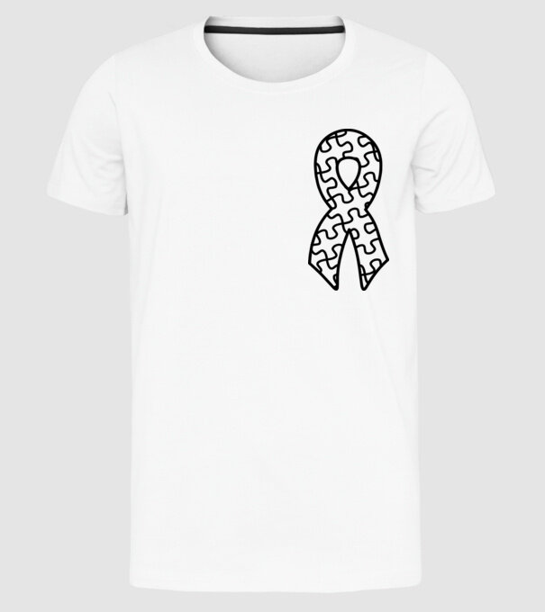 Panglică Ziua Mondială a Autismului model alb pe tricou