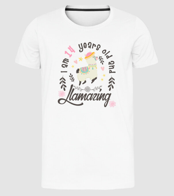 Birthday Llamazing 14 years old model alb pe tricou