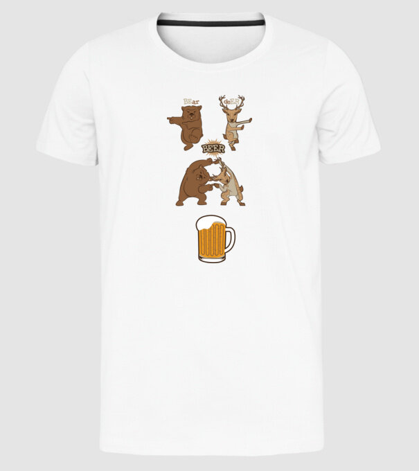 Bear deer beer model alb pe tricou