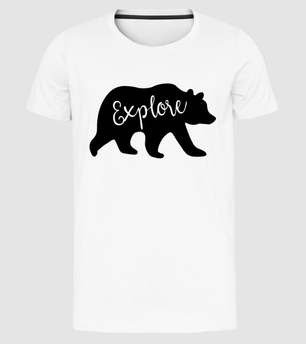 Bear explore model alb pe tricou