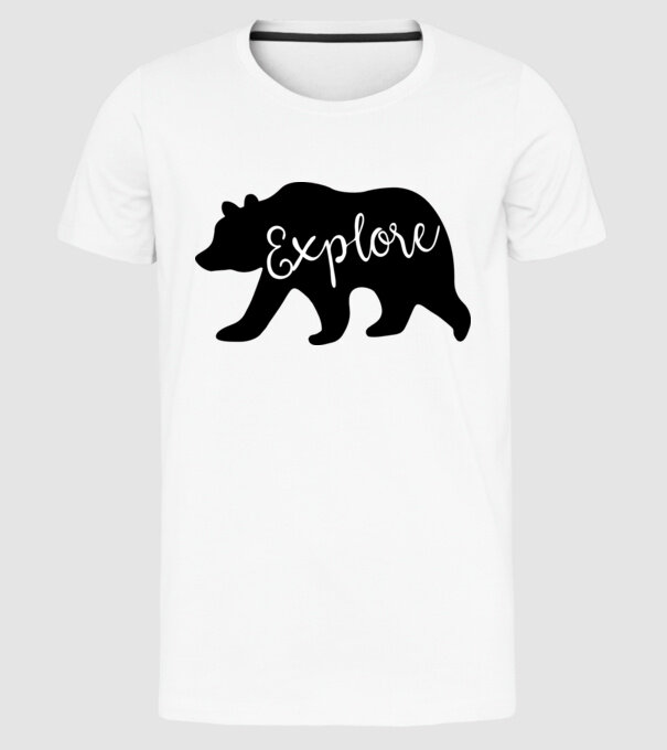 Bear left explore model alb pe tricou