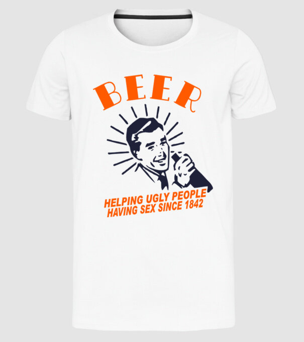 beeer model alb pe tricou