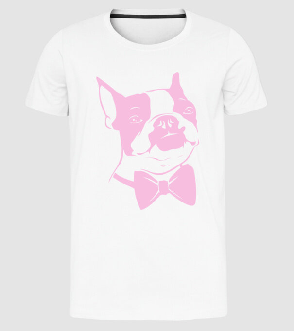 Boston Terrier model alb pe tricou