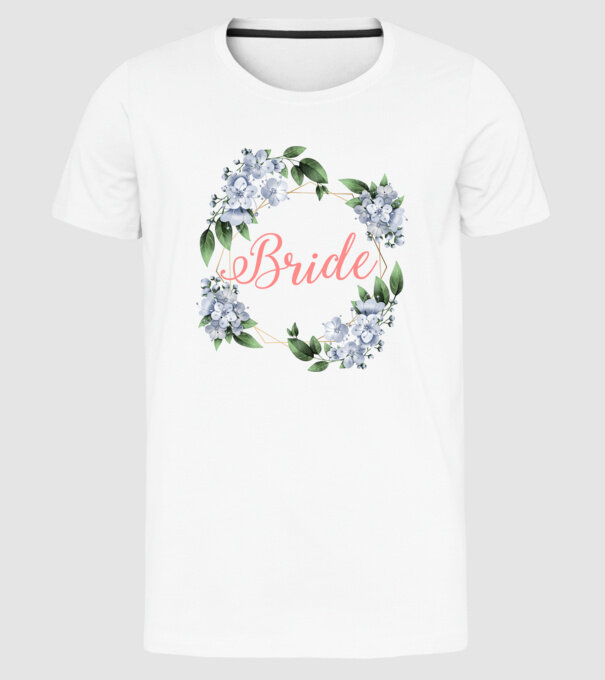 BRIDE blue floral model alb pe tricou