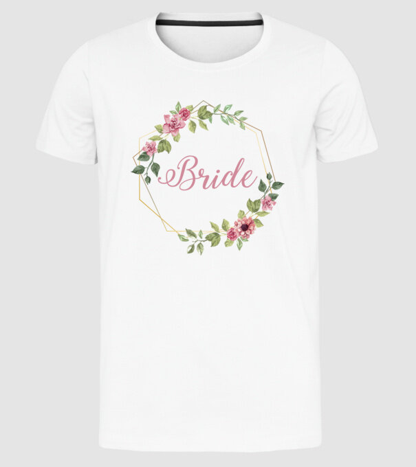 BRIDE pink floral model alb pe tricou