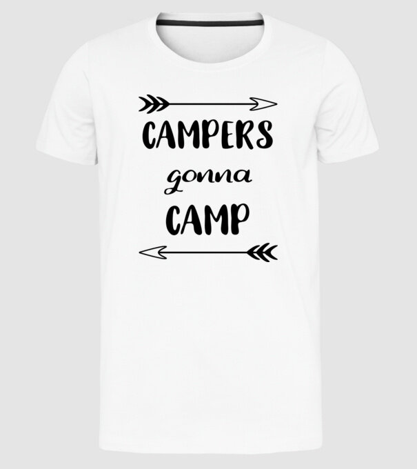 Campers gonna camp model alb pe tricou