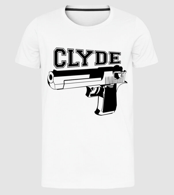 Clyde model alb pe tricou
