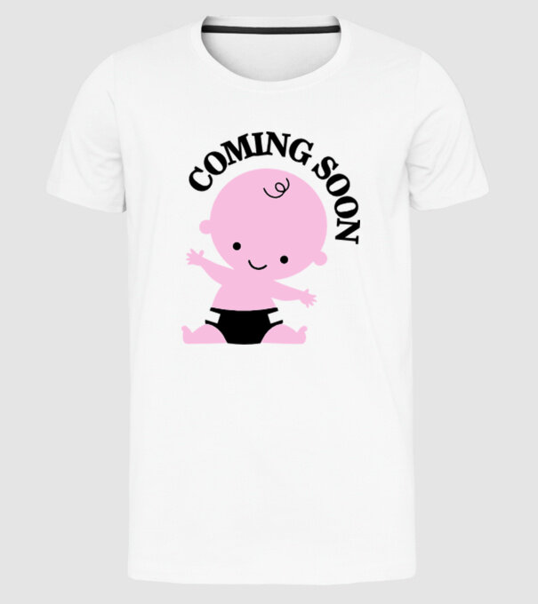 Coming soon baby model alb pe tricou