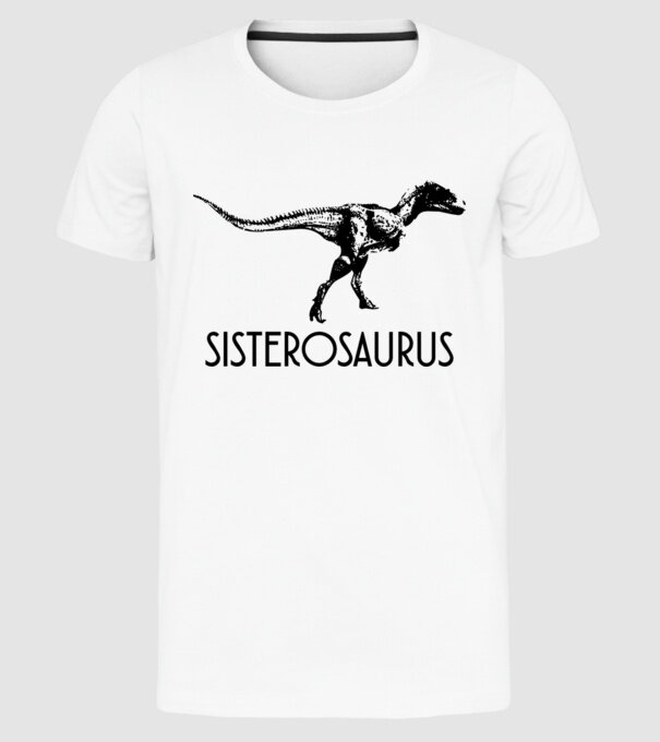 Familia de dinozauri Sisterosaurus model alb pe tricou