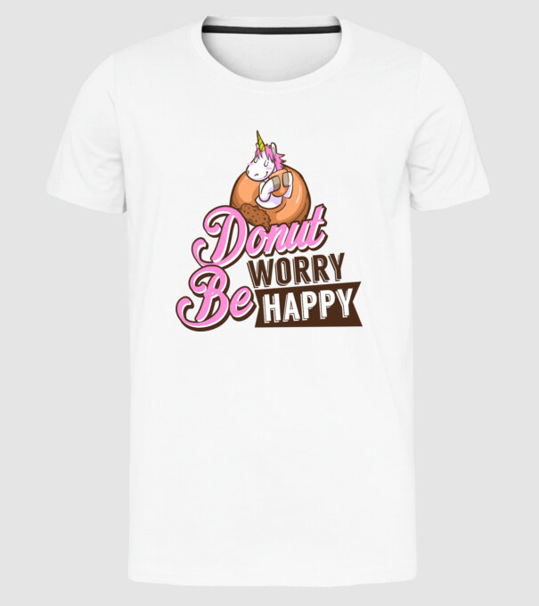Donut worry be happy model alb pe tricou