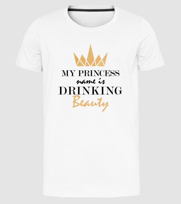 Drinking beauty gold model alb pe tricou