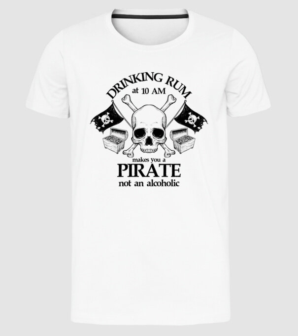 Drinking rum model alb pe tricou