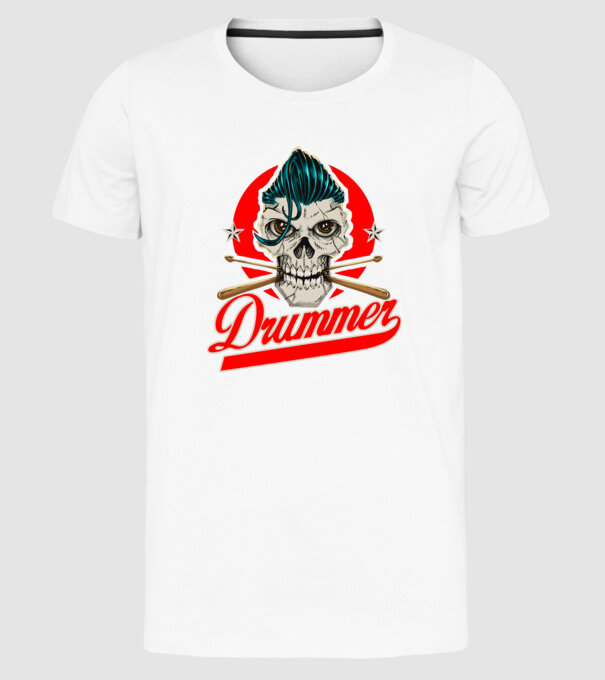 Drummer model alb pe tricou