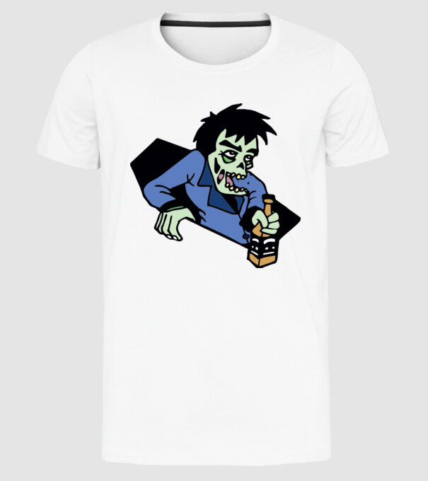 Drunk Zombie model alb pe tricou