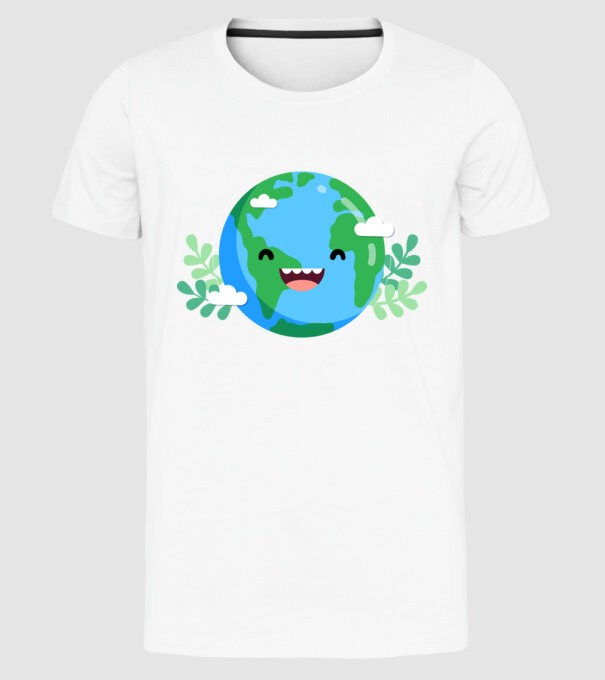 Earth smiley model alb pe tricou