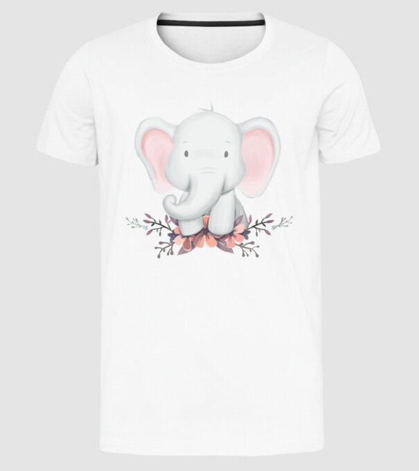 Elefant cu flori model alb pe tricou
