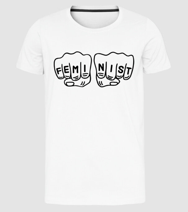 Feminist model alb pe tricou
