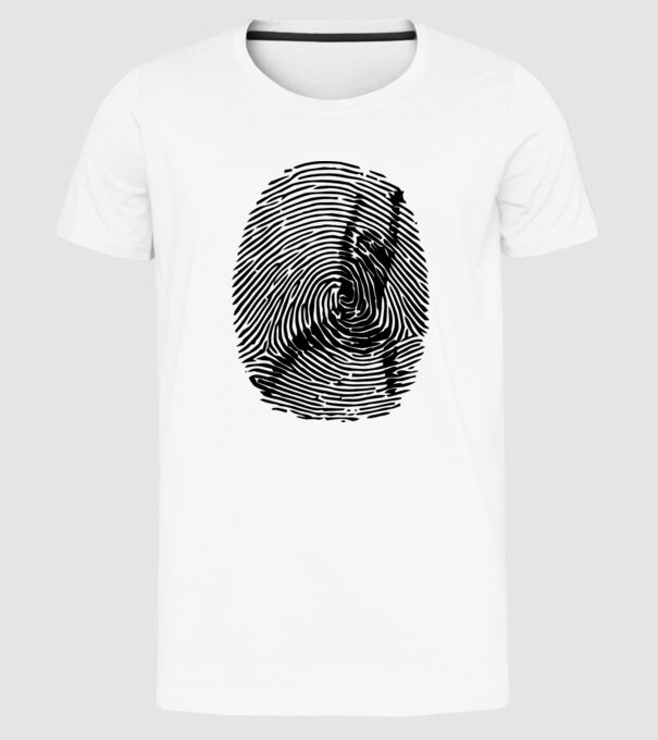fingerprint model alb pe tricou