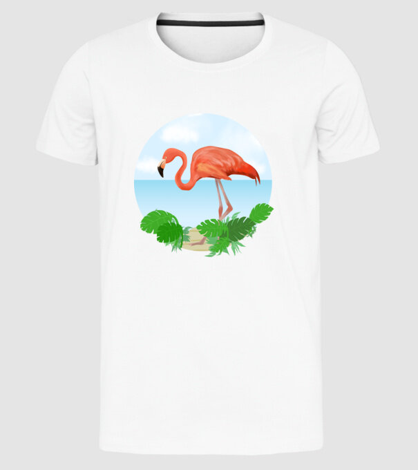 Flamingo model alb pe tricou