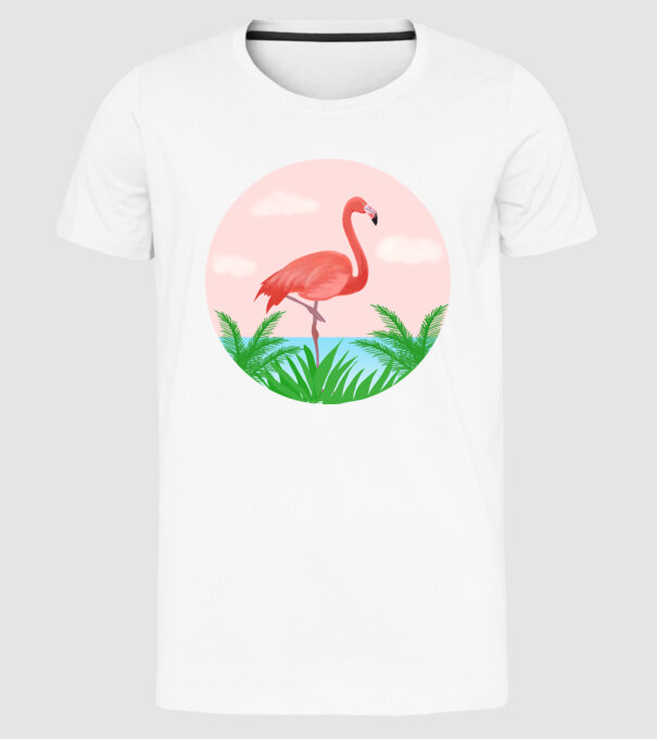 Flamingo model alb pe tricou