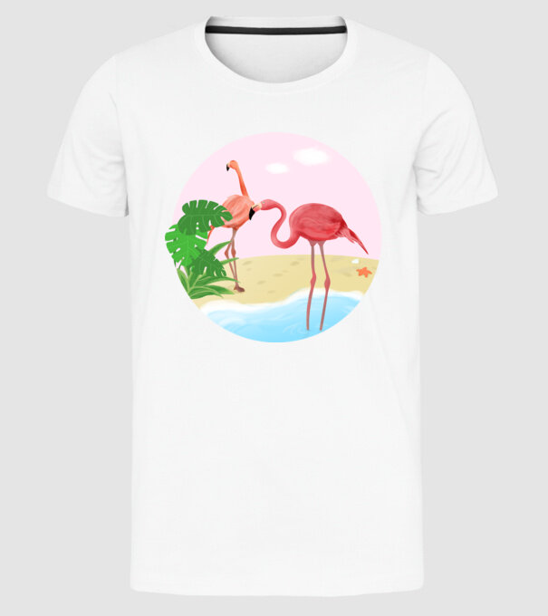 Flamingo model alb pe tricou
