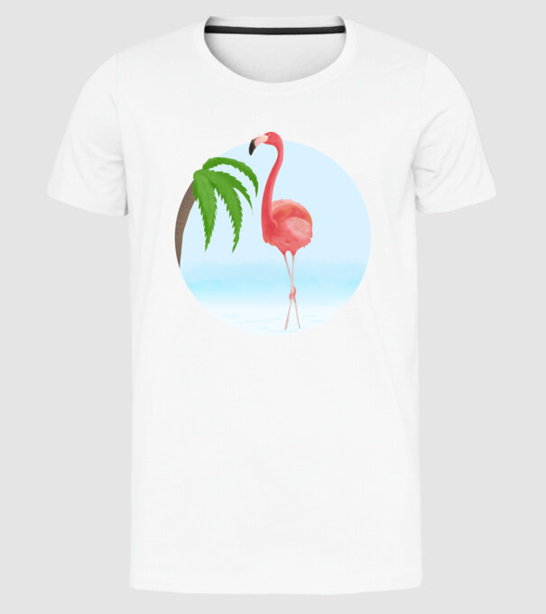 Flamingo model alb pe tricou