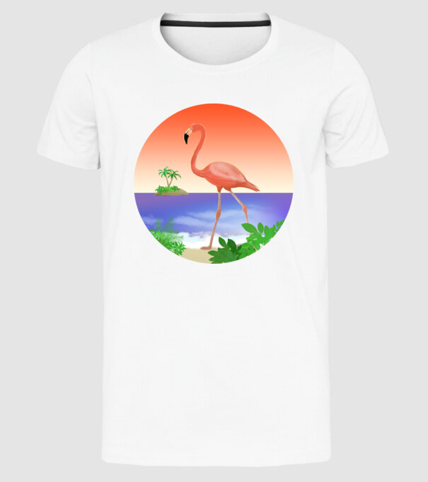 Flamingo model alb pe tricou