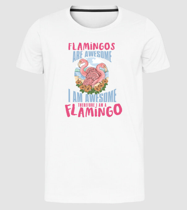 Flamingos are awesome model alb pe tricou