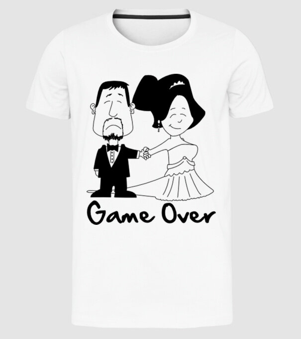 Game Over model alb pe tricou