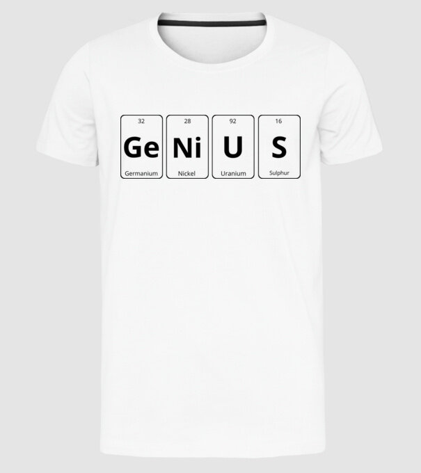 Genius periodic model alb pe tricou